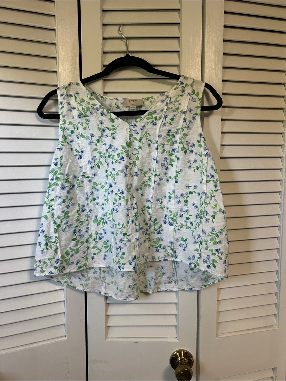 LOFT White Sleeveless Floral Camisole with Blue and Green Print